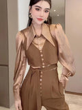 Patcute  2024 Spring Women Elegant 3 Piece Sets Autumn Korean Fashion Shirts Female Tops High Waist Harem Pant Office Ladies y2k Suits