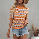 Patcute   New Spring Summer Knitted Blouses For Women Hollow Out Sexy Streetwear O Neck Womens Tops And Blouses Half Sleeve Tunic