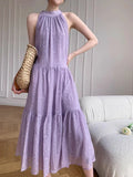 Patcute Light Purple Neck Hanging Suspender Dress For Women'S Summer High-End Embossed Design Slim Fit Long Skirt