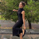 Patcute   2024 Spring New Women's Fashion Style Versatile Folded Decoration Long sleeveless Midi Dress