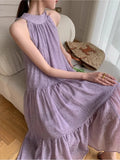 Patcute Light Purple Neck Hanging Suspender Dress For Women'S Summer High-End Embossed Design Slim Fit Long Skirt