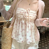 Patcute Women's Lace Floral Vest 2024 Summer Top Pink frenum Pleated Design Spice Girl Pure desire Floral Suspenders Summer Inside Vest