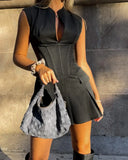 Patcute   Autumn Women Office Lady Blazer Dress Sleeveless  Casual Fashion A Line Dress with Pocket Gray Women's Clothing