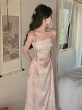 Patcute  Sexy Satin Midi Dress Women Spaghetti Strap Backless Summer Holiday Slim Vintage Wedding Prom Robe One Piece Vestidos Mujer New