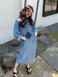 Patcute  Denim Dress, Women's Long Sleeved Casual Loose And Versatile Split Skirt Long Dresses Formal Dresses New In Dresses