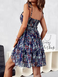 Patcute  Boho Short Dresses Women Vintage Floral Print Dress Female Summer Sexy Sleeveless Strapless Dress Ladies Beach Holiday Vestidos