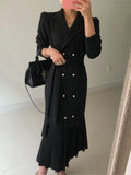 Patcute Spring Autumn Women Korean Fashion Solid Suits Dress Double Breasted Long Sleeve Vestdios Elegant Office Lady Blazer Robe