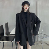 Patcute   Women Fashion Double Breasted Loose Blazer Korean High Street Long Sleeve Suit Jacket Black Notched Collar Ladies Outerwear