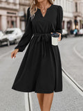 Patcute  New Autumn And Winter Women's Fashion Long Sleeved Small V-neck Strap Dress Women's Green Elegant Casual Waist Pulling Vestidos