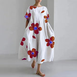 Patcute Summer Casual Flower Printed Long Dress Women O Neck Loose Maxi Dresses For Women Pocket Party Dress