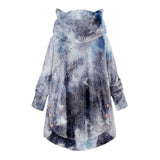 Patcute  Fashion Tie-Dye Button Decorate Hooded Sweatshirt Autumn Winter New Warm Fleece Women Clothes Cute Cat Ear Hoodies Outwear Tops