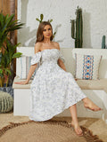 Patcute Backless White Floral Summer Long Dresses Short Sleeve Sexy Boho Beach Maxi Dress Elegant Bandage Kylie's Dresses For Women 2024