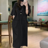 Patcute  Fashion V-Neck Solid Color Spliced Pockets Loose Korean Long Dress Women's Clothing Summer New Oversized Casual Dresses