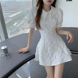 Patcute  Summer French Peter pan Collar Short-sleeved Dress women  new slim waist Elegant Party dresses office casual Ladies Dress