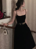 Patcute Elegant Sleeveless Dress Women Evening Party Prom Sexy Spaghetti Strap Midi Black Velvet Dresses New Fashion Chic Clothing