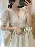 Patcute Summer Elegant Lace Fairy Dresses Women Embroidery Mesh Sweet Party Long Dress Female Elegant Korean Lolita Princess Dress