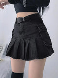 Patcute High Waist Mall Goth Skirts Y2K Black Denim Shorts Skirt Punk Style E-girl Summer Outfits Jean Pleated Skirt Gothic Grunge