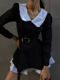 Patcute  French style Autumn Long Sleeve Doll Collar Dress Lovely Black Casual Office Lady A line Dress Elegant Slim Women's Dresses