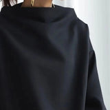 Patcute Uoozee 2024 Spring Female Tops Fashion Casual Solid Color High-Neck Long Sleeves Cotton Black Shirts For Women