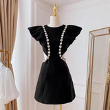 Patcute  Summer French Peter pan Collar Short-sleeved Dress women  new slim waist Elegant Party dresses office casual Ladies Dress