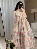 Patcute Women Elegant Floral Print Maxi Dresses Summer New Fashion Sleeveless Loose Ruffle Y2k Dress Beach Birthday Party Robe