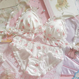 Patcute Underwear Set Women Kawaii Japanese Bra & Panties Set Wirefree Soft Underwear Sleep Intimates Set Cute Lolita Bra and Panty Set