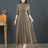 Patcute NEW Autumn Winter Large Size Covering Belly Dress Middle Aged Elderly Mother Retro Long Knitted Sweater Dresses Vestidos 6XL