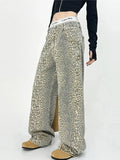 Patcute   Leopard Jeans Women Denim Pants Female Oversize Wide Leg Trousers Streetwear Hip Hop Vintage Clothes Loose Casual