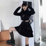 Patcute  EMO Gothic Cargo Shirt Suit Egirl Punk Chain Ribbon Skirts Goth Dress Autumn Streetwear Harajuku Black Grunge Aesthetic Clothes