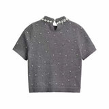 Patcute Spring/Summer New Women's Fashion and Elegance Versatile Artificial Pearl Knitted Sweater