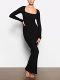 Patcute Kardashian's Autumn Pure Desire Spicy Girl Appears Slim, Wrapped Hips, Wide necked Long sleeved Dress, Women's Long Skirt