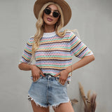 Patcute   New Spring Summer Knitted Blouses For Women Hollow Out Sexy Streetwear O Neck Womens Tops And Blouses Half Sleeve Tunic