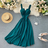 Patcute Summer Robe  Dress Women V Neck Long Party Dresses Sexy Tank Backless Spaghetti Strap Maxi Female Holiday Vestidos