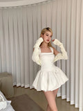 Patcute Korean style Summer Elegant Ballet Mini Dress Sexy Hot Sweet Y2k A-line Dress Women French Retro High Waist Fashion Dress