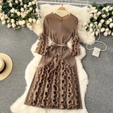 Patcute 2024 New Pleated Miyak Spring And Autumn Lady Dresses V-Neck Loose Beaded Exquisite Buckle Cardigan Elegant Dress