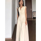 Patcute HOUZHOU Vintage Elegant Sleeveless Dress Maxi Dresses for Women 2024 Summer One-piece Long Evening Casual Wedding Party Dress