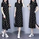 Patcute Fashion Lapel Button Short Sleeve Printing Polka dot Casual Dresses Women's Clothing 2024 Summer New Loose Commuter Midi Dress