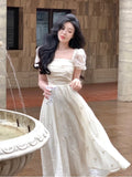 Patcute  Summer  Fashion Retro Evening Party Midi Dress Women Elegant Princess Embroider Vestidos Female Korean Design Slim Clothes