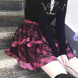 Patcute  High Waist Lace Plaid Contrast Color Patchwork Layering Jupe Japanese Harajuku Lolita Mujer Faldas Punk Subcultural Y2k Skirt