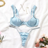 Patcute Sexy Lingerie For Woman Luxury Satin Bra Set Lace Splicing Underwear Erotic Lingerie Beautiful Intimate Outfits Fancy Underwear