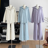 Patcute Loose Thick Women Suits Soft  2 Pieces Female Sets Zip Cardigan Sweater & Wide Leg Pants Soft Knitted Track Suit