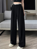 Patcute  High Waist Black Suit Wide Leg Women's Full Pants Spring Summer Female Elegant Minimalism Straight Loose Trousers