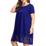 Patcute  Plus Size Women Dress Sexy Lace Solid Short Sleeve O-Neck Hollow Out Casual Dress Bohemian Beach Holiday Loose Summer Mini Dress