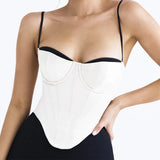 Patcute  Suninheart Thick Satin Bustier Corset Crop Top with Chest Pads Spaghetti Strap White Bodycon Top Summer Women Tops with Fishbone