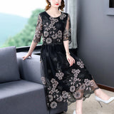 Patcute Summer Dress Mother Heavy Embroidered Flower High-End Dress Female Spring High-End Imitation  Silk Floral Dress