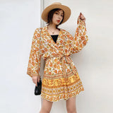 Patcute Women Cardigan Boho Blouse and Shirt Yellow Floral Print Kimono Sleeve Summer Blouses Beach Wear Hippie Blouse Blusa