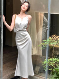 Patcute  Summer Stain Women Dress New Elegant Sleeveless Female Vestidos Mermaid Robe Fashion Slim Lady O-neck Solid One Pieces Maxi