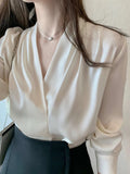 Patcute Two Piece Shirt Long Sleeve Satin Top High Waist Asymmetric Short Skirt Suit Sexy Pack Hip Slit Skirt Two Piece Office Dress