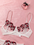 Patcute Sexy Lace Lingerie Push Up Lingerie Semi-Sheer Bra And Panty Sets Women Gathering Chest Underwear Flower Embroidery Bralette Set