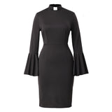 Patcute  Women Clergy Tab Collar Dress Black Mass Dress Retro Bodycon Knee-Length Work Pencil Dress